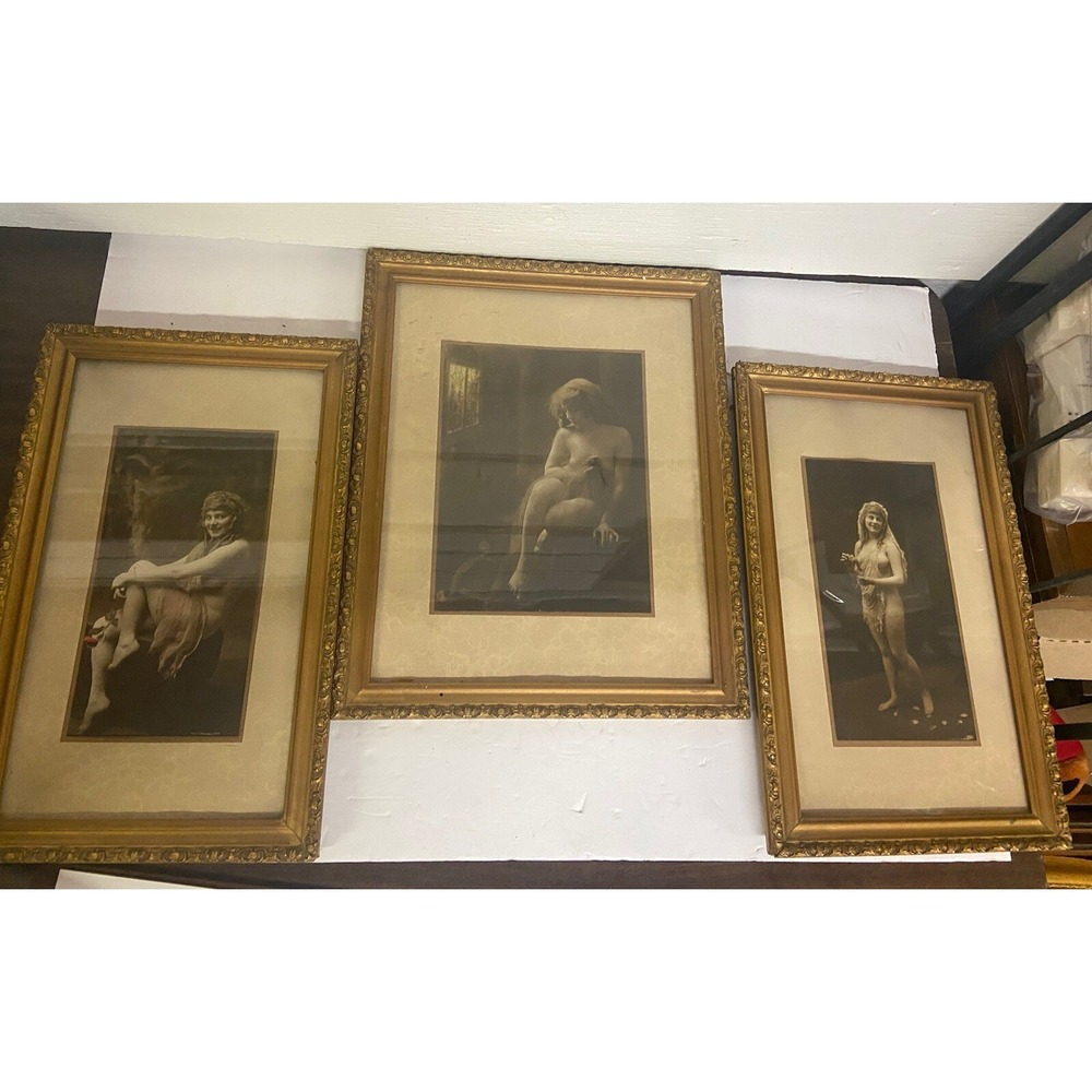 Vintage Victorian Woman Prints in Golden Ornate Frames Wall Art Set of 3